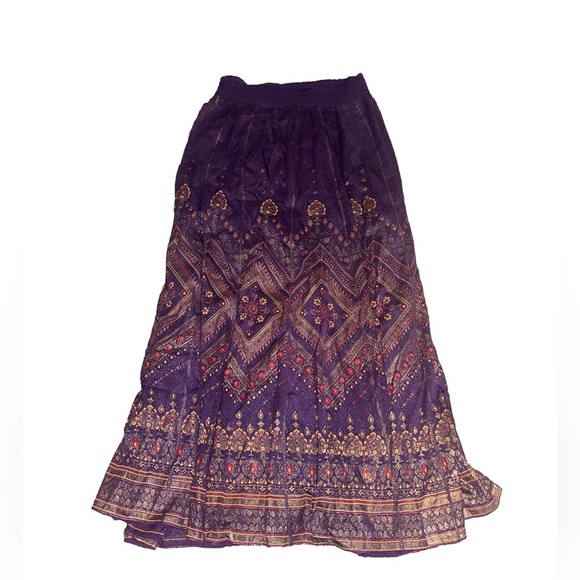 Soft Surroundings Kismet Purple and Gold Metallic Boho Maxi Skirt Size Small - Picture 2 of 9